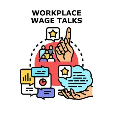 Workplace wage talks negotiating employee salary benefits Stock Illustration