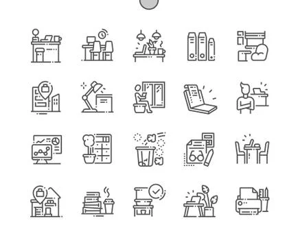 Workplace Well-crafted Pixel Perfect Vector Thin Line Icons 30 2x Grid for Web イラスト素材