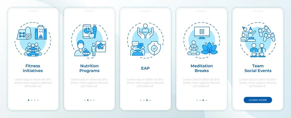 Workplace wellness program onboarding mobile app screen Stockillustratie