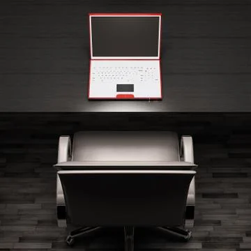 Workplace with white laptop 3d Stock Illustration