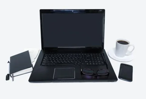 Workplace on the white table Stock Photos