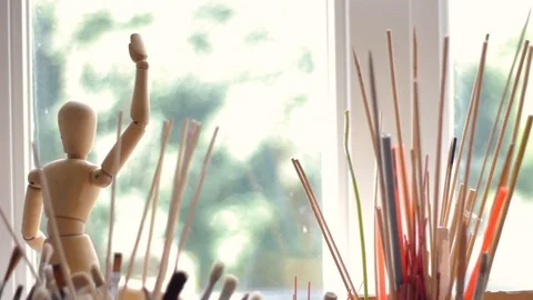 Workplace Window With Brushes Stock Footage 127032375