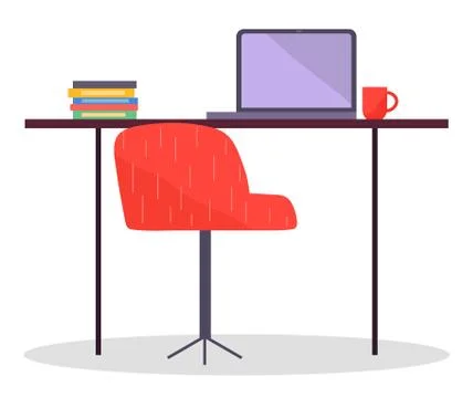 Workplace with wireless laptop and comfortable chair, office table with computer イラスト素材