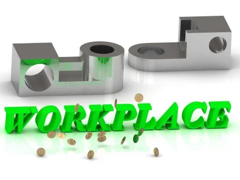 WORKPLACE- words of color letters and silver details on white background Stock Illustration