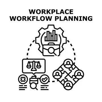 Workplace workflow planning business process management Illustrazione stock