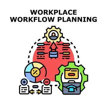 Workplace workflow planning developing business process management Stock Illustration