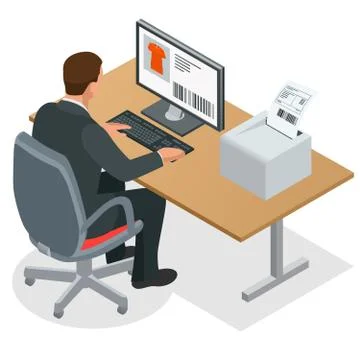Workplace. Working on computer. Businessman looking at the lapto Stock Illustration