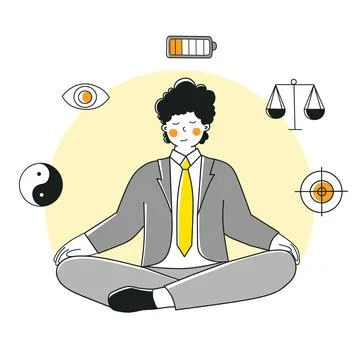 Workplace yoga, Vector illustration flat design. Self-reflection, harmony Stock Illustration