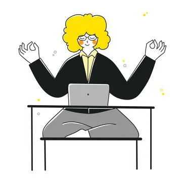 Workplace yoga, Vector illustration flat design. Self-reflection, harmony Stock Illustration