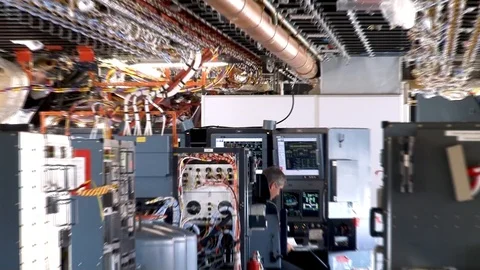 Workplaces for engineers in cabin of flight laboratory Airbus A-380. Stock Footage 107173846
