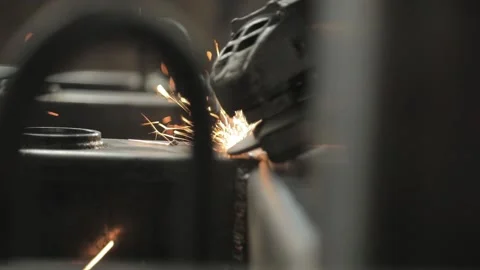 Works as a grinder at a factory Video stock 144439892