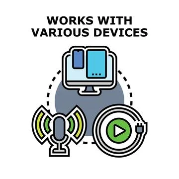 Works with various devices concept for digital compatibility Stock Illustration