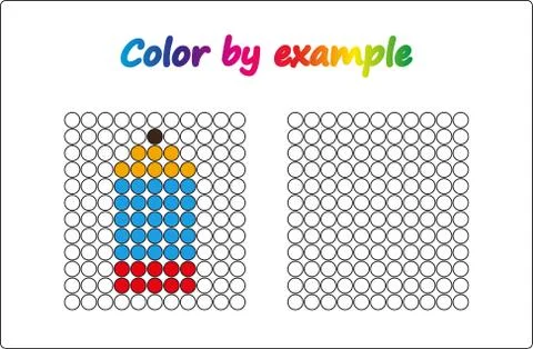 Worksheet.  apple - puzzle task, game for preschool  kids. Color by example.  Stock Illustration