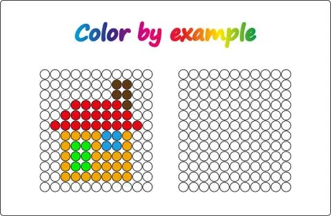 Worksheet.  apple - puzzle task, game for preschool  kids. Color by example.  Stock Illustration