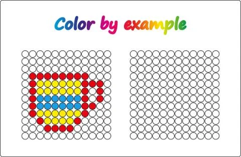 Worksheet.  apple - puzzle task, game for preschool  kids. Color by example.  Stock Illustration