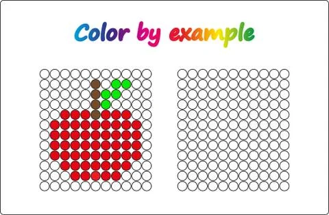 Worksheet.  apple - puzzle task, game for preschool  kids. Color by example.  Stock Illustration