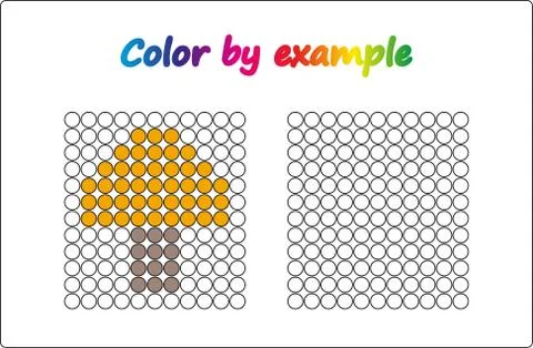 Worksheet.  apple - puzzle task, game for preschool  kids. Color by example.  Stock Illustration