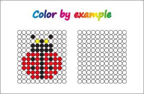 Worksheet.  apple - puzzle task, game for preschool  kids. Color by example.  Stock Illustration