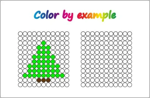 Worksheet.  apple - puzzle task, game for preschool  kids. Color by example.  Illustrazione stock
