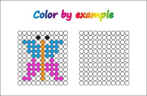 Worksheet.  apple - puzzle task, game for preschool  kids. Color by example.  Stock Illustration
