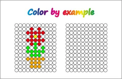 Worksheet.  apple - puzzle task, game for preschool  kids. Color by example.  Illustrazione stock