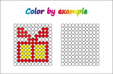 Worksheet.  apple - puzzle task, game for preschool  kids. Color by example.  Stock Illustration