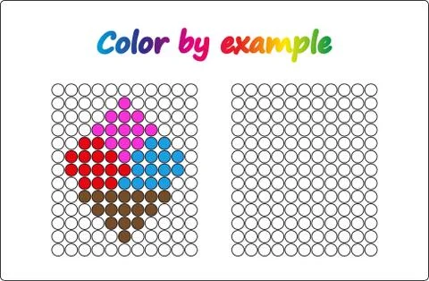 Worksheet.  apple - puzzle task, game for preschool  kids. Color by example.  Stock Illustration