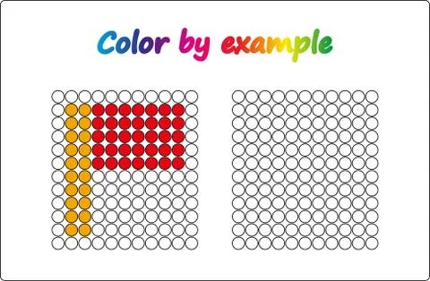 Worksheet.  apple - puzzle task, game for preschool  kids. Color by example.  Stock Illustration