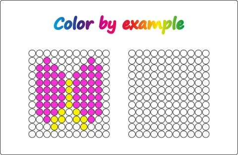 Worksheet.  apple - puzzle task, game for preschool  kids. Color by example.  Stock Illustration