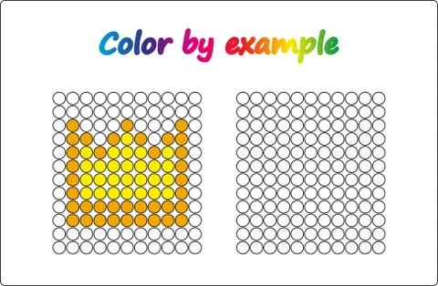 Worksheet.  apple - puzzle task, game for preschool  kids. Color by example.  Stock Illustration