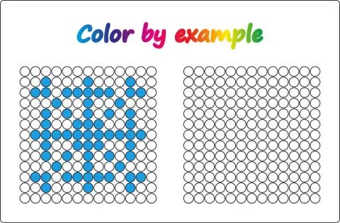 Worksheet.  apple - puzzle task, game for preschool  kids. Color by example.  Stock Illustration