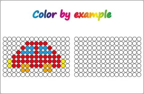 Worksheet.  apple - puzzle task, game for preschool  kids. Color by example.  Stock Illustration