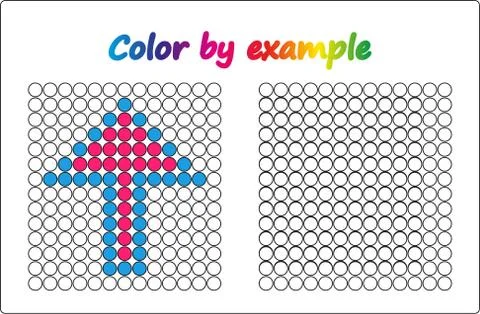 Worksheet.  apple - puzzle task, game for preschool  kids. Color by example.  Stock Illustration