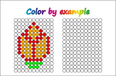 Worksheet.  apple - puzzle task, game for preschool  kids. Color by example.  Stock Illustration