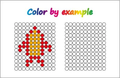 Worksheet.  apple - puzzle task, game for preschool  kids. Color by example.  Stock Illustration