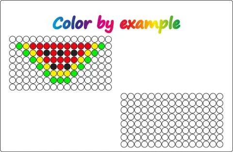 Worksheet.  apple - puzzle task, game for preschool  kids. Color by example.  Stock Illustration