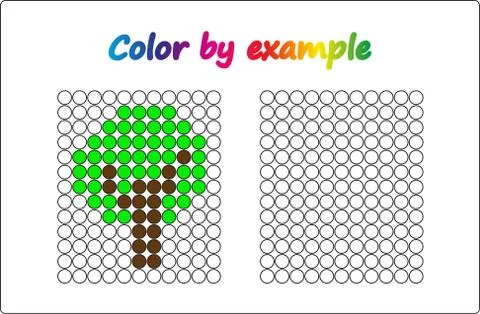 Worksheet.  apple - puzzle task, game for preschool  kids. Color by example.  Stock Illustration