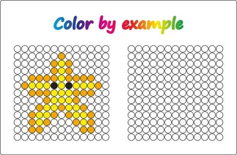 Worksheet.  apple - puzzle task, game for preschool  kids. Color by example.  Stock Illustration