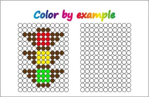 Worksheet.  apple - puzzle task, game for preschool  kids. Color by example.  Stock Illustration