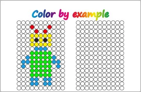 Worksheet.  apple - puzzle task, game for preschool  kids. Color by example.  Stock Illustration
