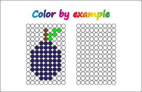 Worksheet.  apple - puzzle task, game for preschool  kids. Color by example.  Stock Illustration