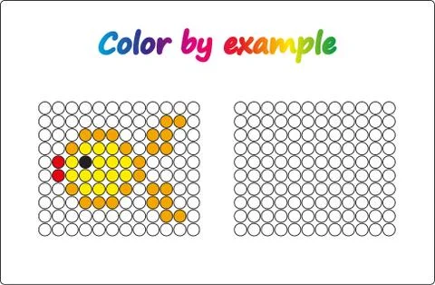 Worksheet.  apple - puzzle task, game for preschool  kids. Color by example.  Stock Illustration