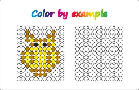 Worksheet.  apple - puzzle task, game for preschool  kids. Color by example.  Stock Illustration