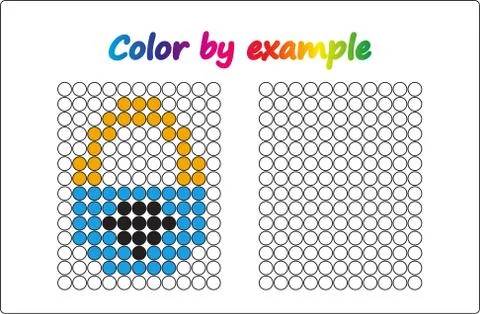 Worksheet.  apple - puzzle task, game for preschool  kids. Color by example.  Stock Illustration
