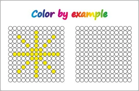 Worksheet.  apple - puzzle task, game for preschool  kids. Color by example.  Stock Illustration