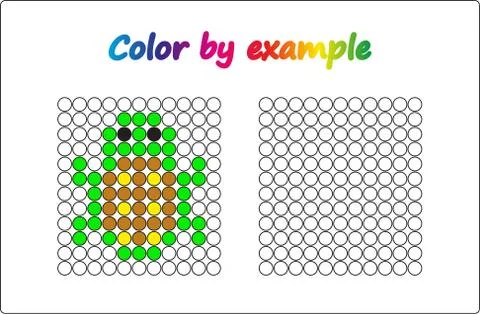 Worksheet.  apple - puzzle task, game for preschool  kids. Color by example.  Stock Illustration