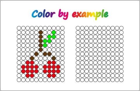 Worksheet.  apple - puzzle task, game for preschool  kids. Color by example.  Stock Illustration