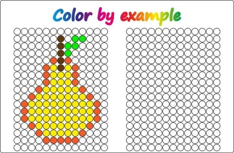 Worksheet.  apple - puzzle task, game for preschool  kids. Color by example.  Stock Illustration