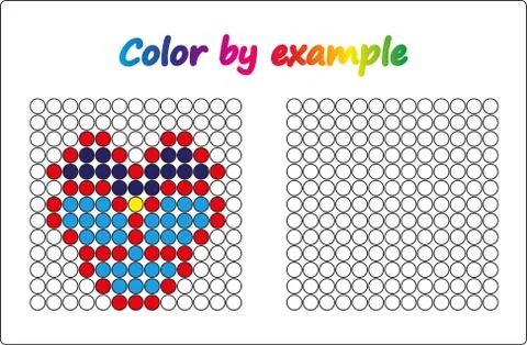 Worksheet.  apple - puzzle task, game for preschool  kids. Color by example.  Stock Illustration