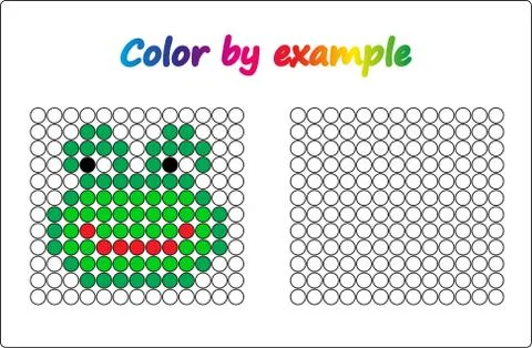 Worksheet.  apple - puzzle task, game for preschool  kids. Color by example.  Stock Illustration